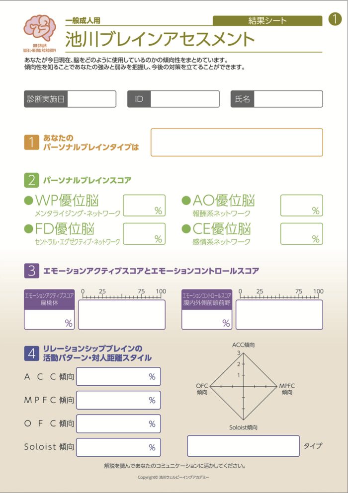 池川ブレインアセスメント 結果シート